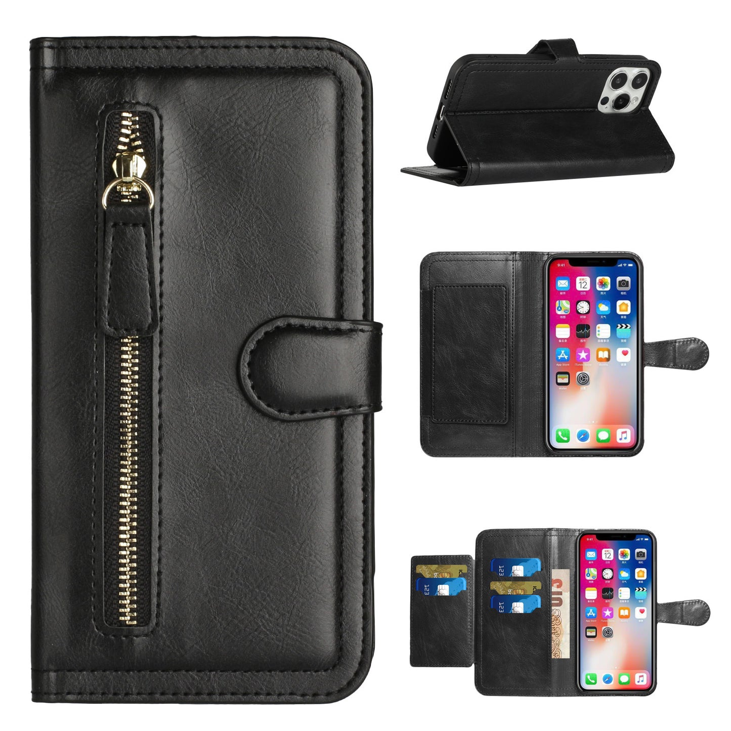 Motorola MOTO G 5G 2023 Premium Wallet MultiCard Holder Money Zipper With Magnetic Flap - Black (1105839)