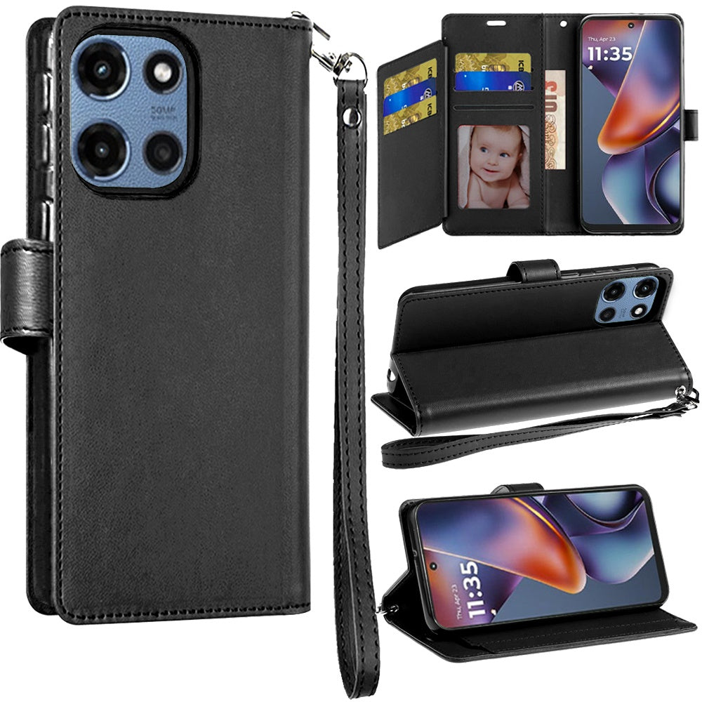 Motorola Moto G 5G 2025 Wallet ID Card Holder Case Cover - Black (1107793)