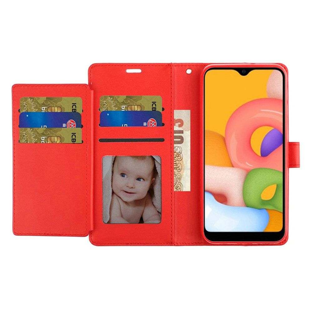 Samsung A01 Wristlet Magnetic Metal Snap Wallet with Two Row Credit Card Holder - Red (9763)