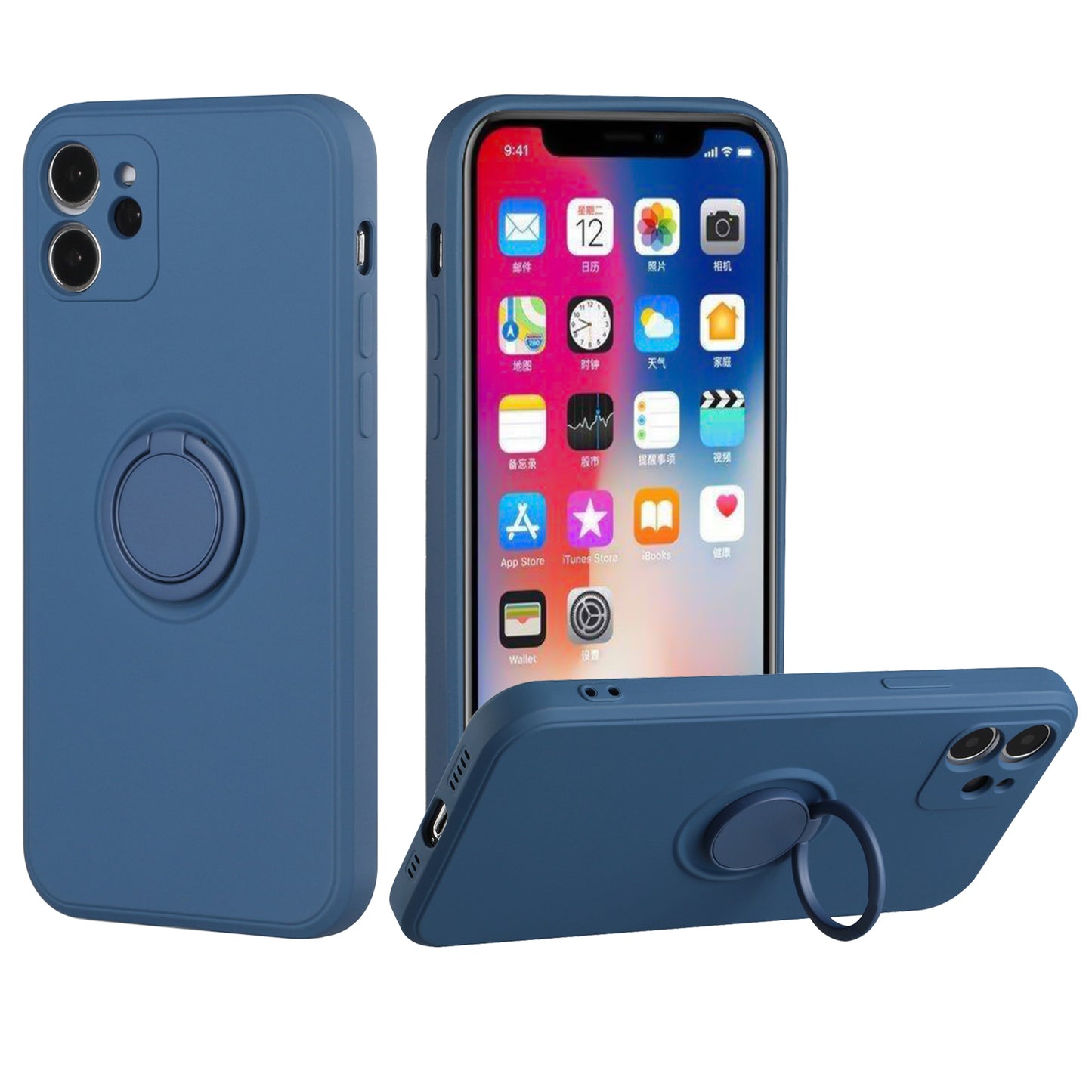 Apple iPhone 12 Pro Max 6.7 Extreme 2mm Ultra-Thick Ring Magnetic Stand Case Cover - Blue (1101555)