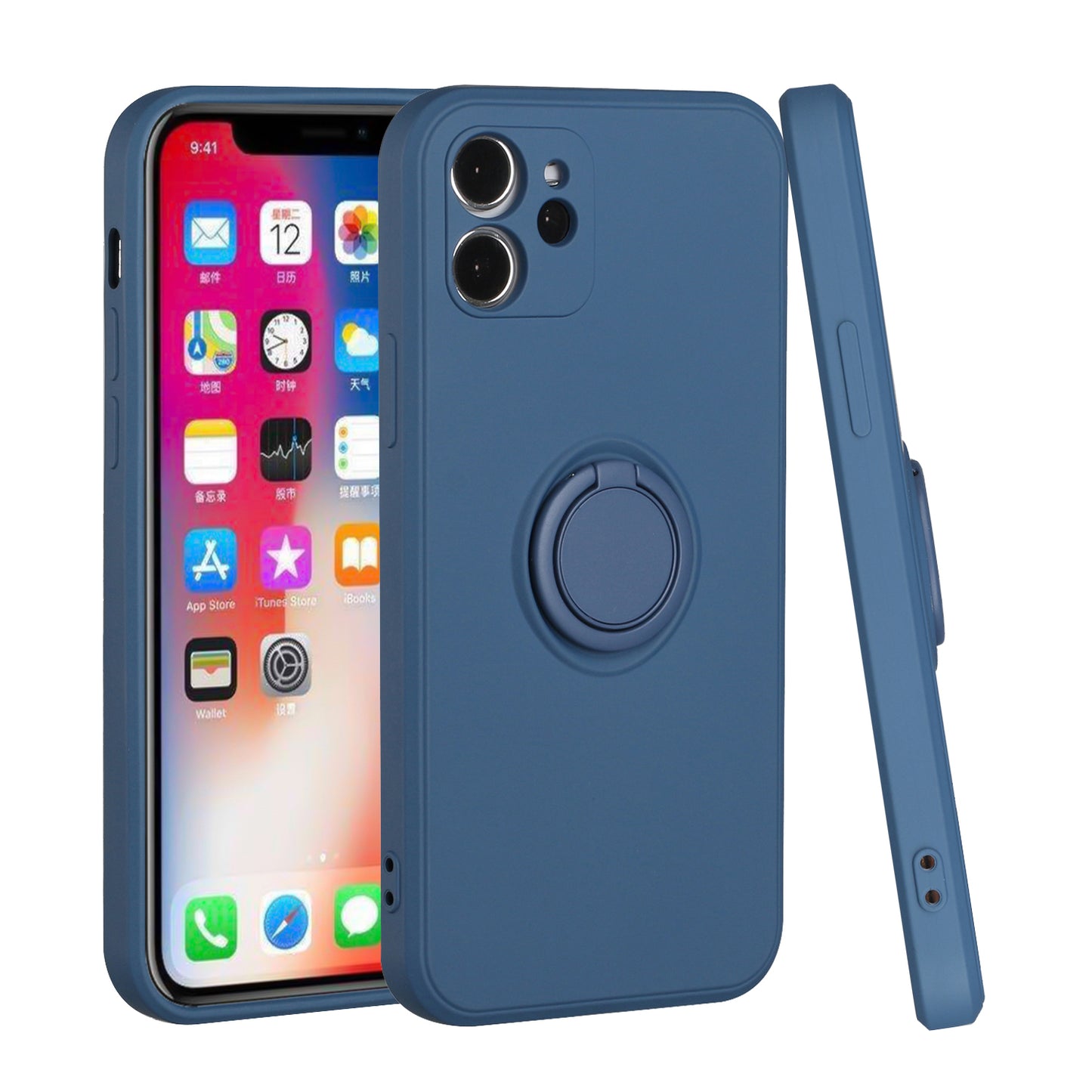 Apple iPhone 12 Pro Max 6.7 Extreme 2mm Ultra-Thick Ring Magnetic Stand Case Cover - Blue (1101555)