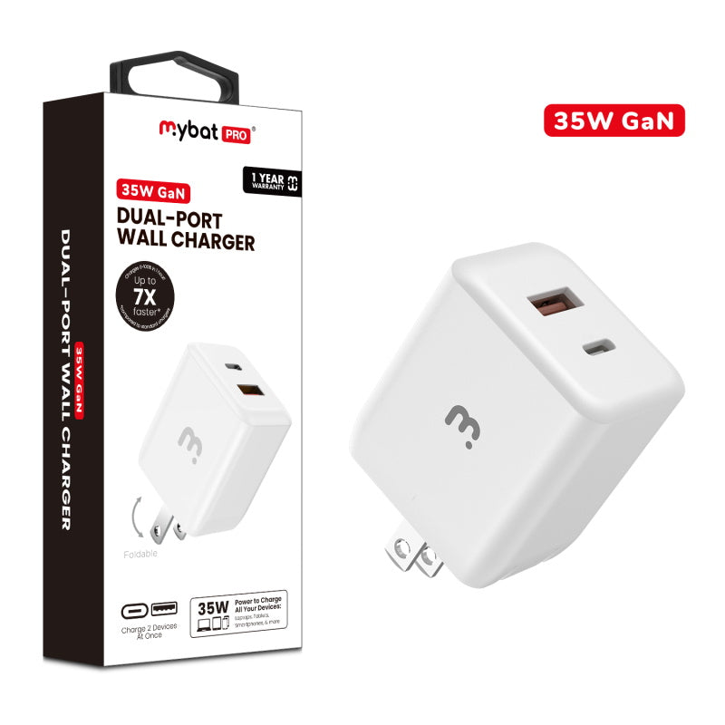 MyBat Pro 35W GaN Dual-Port Foldable Wall Charger - White (1107566) (MSRP 49.99)