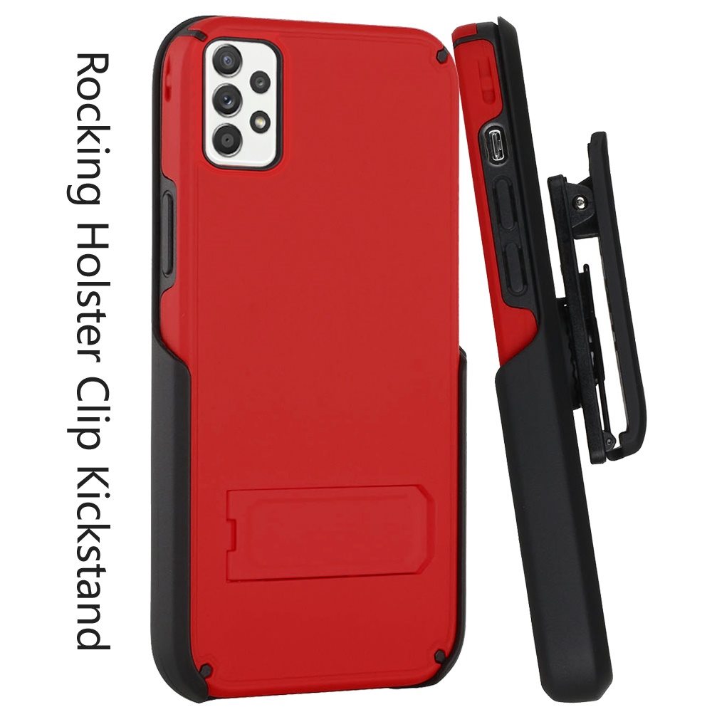 Samsung Galaxy A52 5G Rocking Holster Clip Kickstand Card Holder Case Cover - Red (1101594)