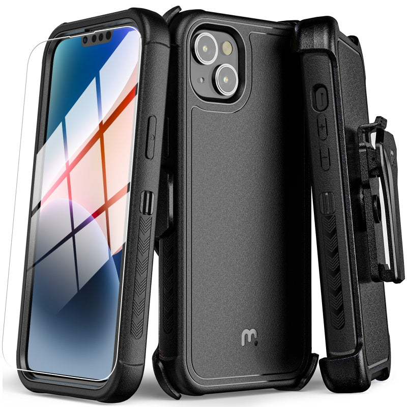MyBat Pro Maverick Series Case w/ Holster and Tempered Glass for Apple iPhone 16e /15/ 14 / 13 - Black (1102745)