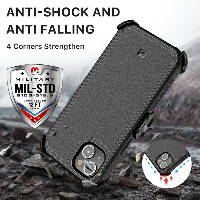 MyBat Pro Maverick Series Case w/ Holster and Tempered Glass for Apple iPhone 16e /15/ 14 / 13 - Black (1102745)