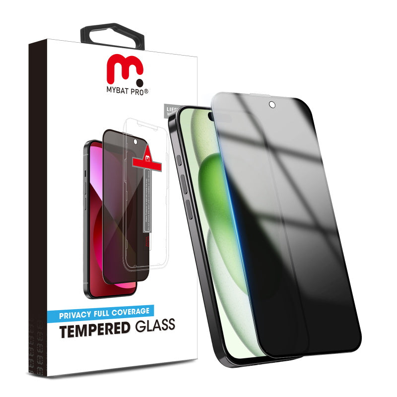 MyBat Pro Privacy Full Coverage Tempered Glass Screen Protector w/ Installation Tray for Apple iPhone 15 Plus (6.7) - Black (1106222)