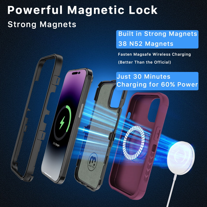 Apple iPhone 15 Pro Max (6.7) MyBat Pro Antimicrobial Maverick Series w/ MagSafe Case with Holster and Tempered Glass - Plum / Black (1106211)