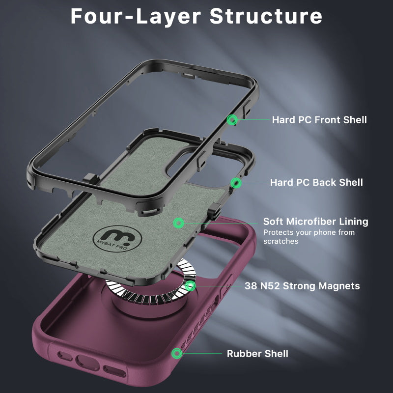Apple iPhone 15 Pro Max (6.7) MyBat Pro Antimicrobial Maverick Series w/ MagSafe Case with Holster and Tempered Glass - Plum / Black (1106211)