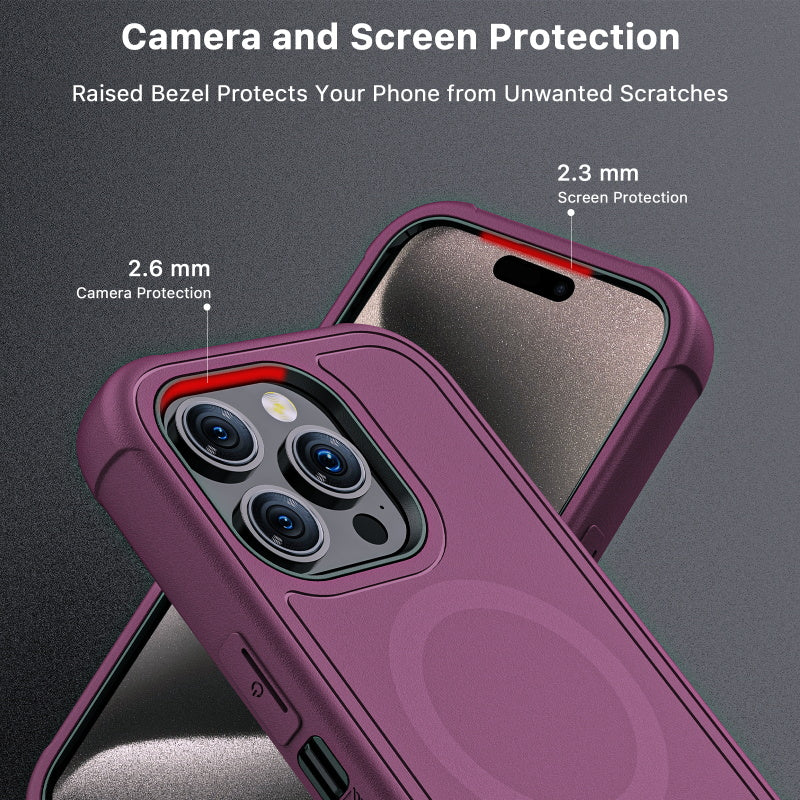 Apple iPhone 15 Pro Max (6.7) MyBat Pro Antimicrobial Maverick Series w/ MagSafe Case with Holster and Tempered Glass - Plum / Black (1106211)