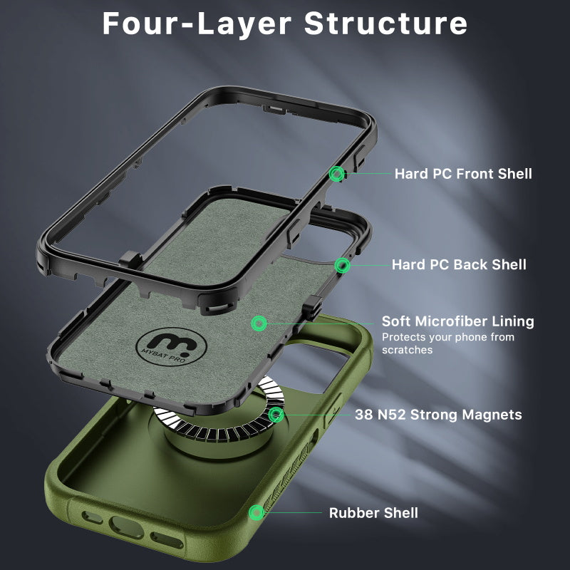 Apple iPhone 15 Pro Max (6.7) MyBat Pro Antimicrobial Maverick Series w/ MagSafe Case with Holster and Tempered Glass - Army Green / Black (1106210)