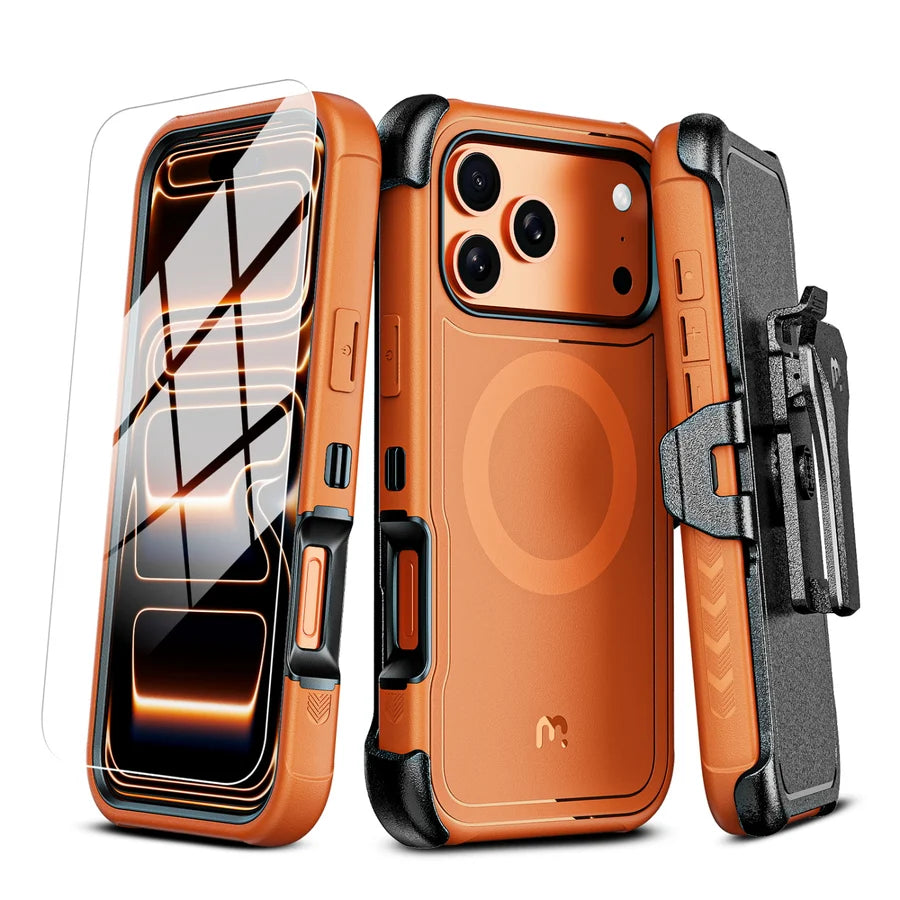 MyBat Pro Maverick Series MagSafe Case w/ Holster and Tempered Glass for Apple iPhone 18/17 Pro Max - Cosmic Orange (1108258)(MSRP $69.99)
