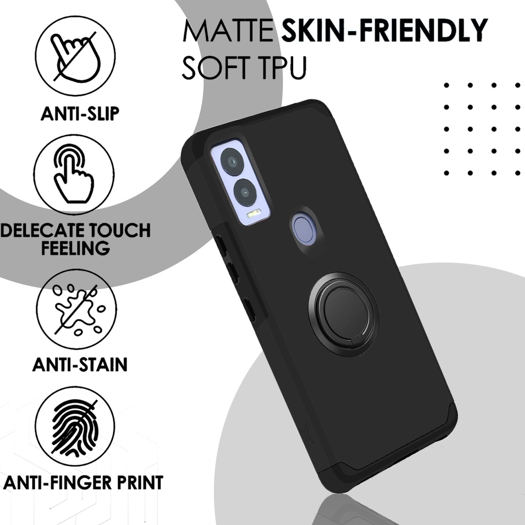 Cricket Magic 5G Tough Hybrid With Ring Stand + Tempered Glass - Black (1106033)