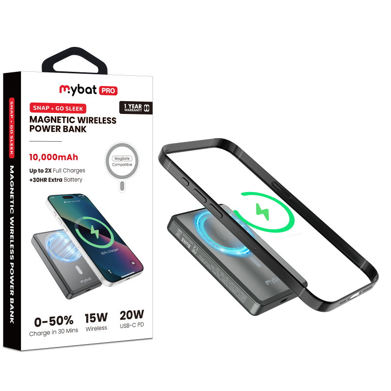 MyBat Pro 10000mAh SNAP + GO SLEEK Magnetic Wireless Power Bank - Grey Titanium ( 1103721) (MSRP $79.99)