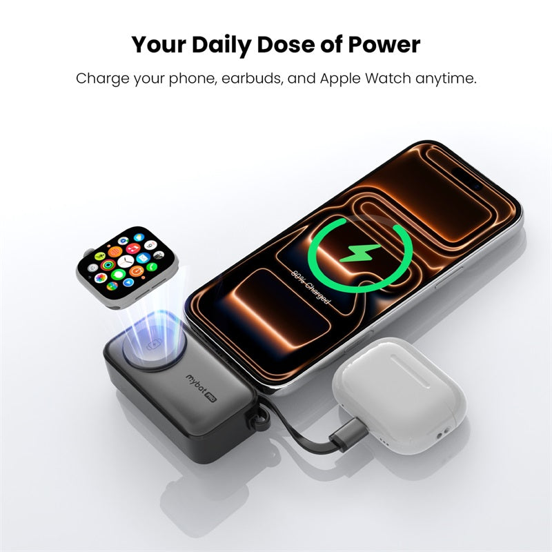 MyBat Pro Capsule 3-in-1 Power Bank with Apple Watch Charger, Built-In Cables + Kickstand - 5000 mAh - Black ( 1107594) (MSRP $69.99)