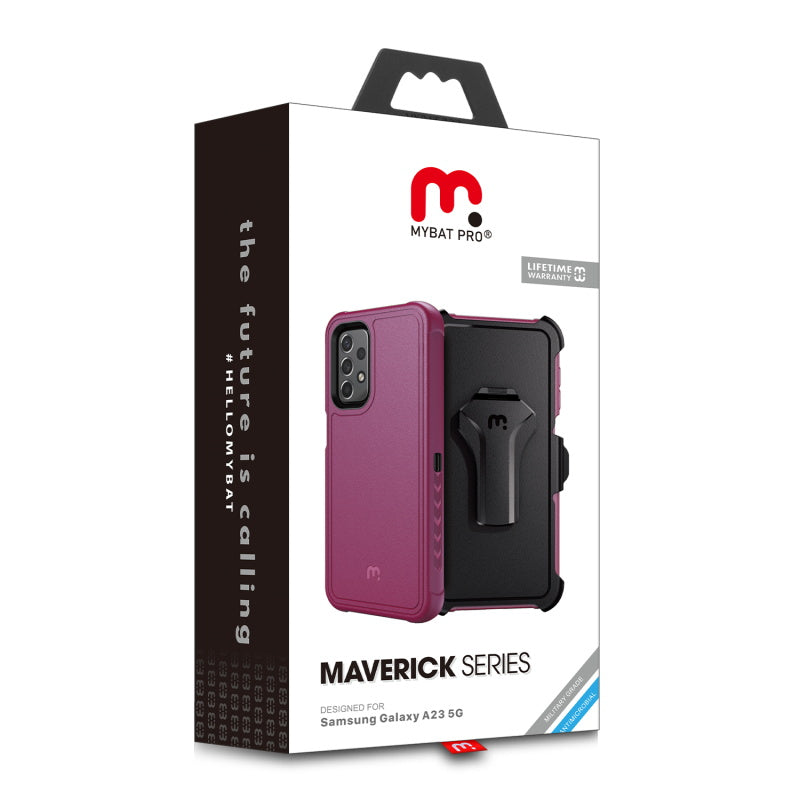 Samsung A23 5G MyBat Pro Antimicrobial Maverick Series Case with Holster - Plum / Black (1105111)