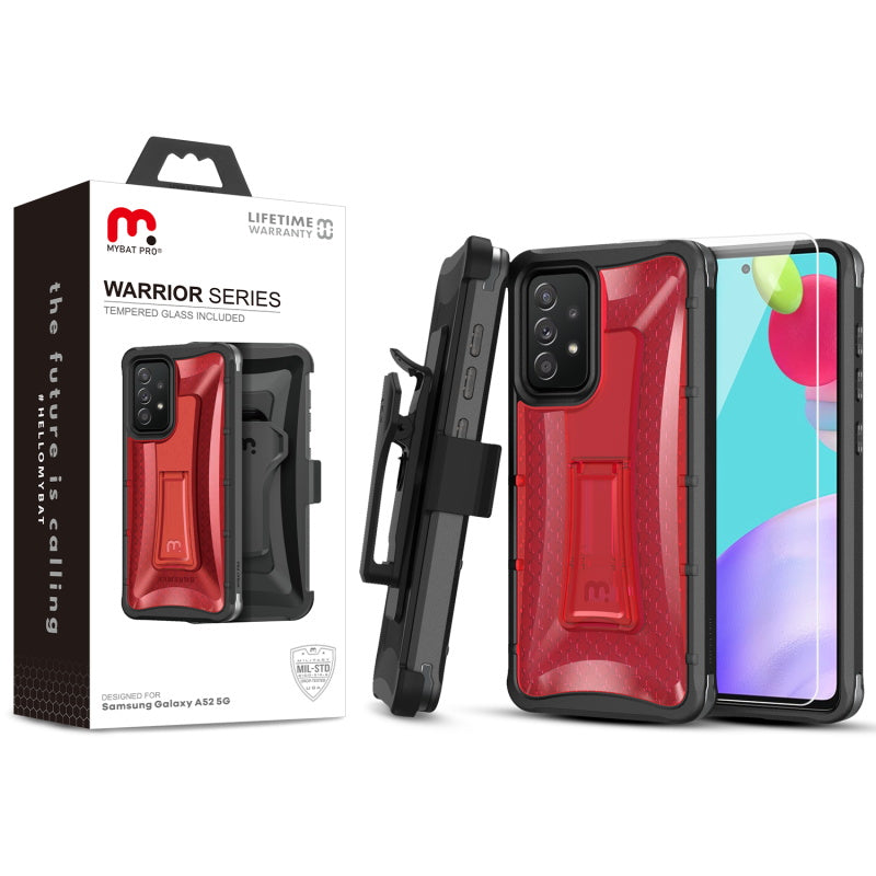 Samsung Galaxy A52 5G MyBat Pro Warrior Series Case with Holster and Tempered Glass - Red (1101182)
