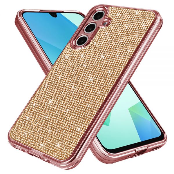 Cube® - Samsung Galaxy A16 5G - Full Bling 3D Rhinestone Crystal Back Cover with Shiny Rose Gold Chrome Durable TPU Bumper in Cube Retail Box (1103067) (MSRP 39.99)