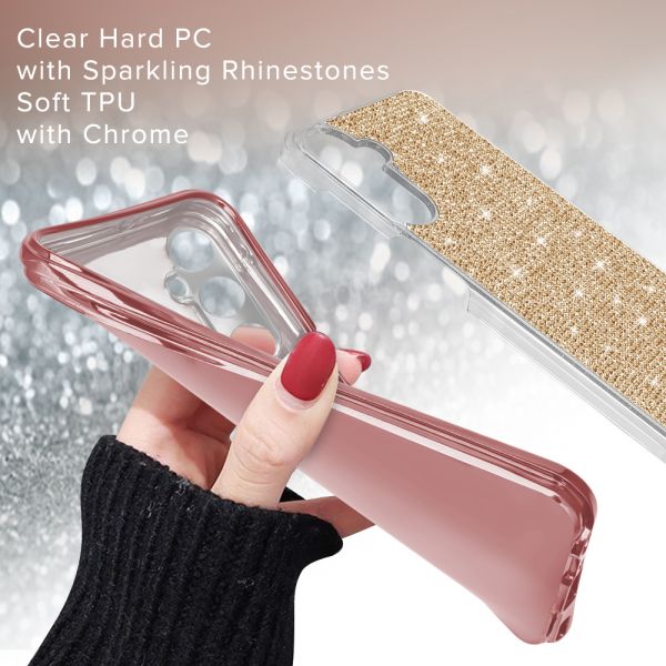 Cube® - Samsung Galaxy A16 5G - Full Bling 3D Rhinestone Crystal Back Cover with Shiny Rose Gold Chrome Durable TPU Bumper in Cube Retail Box (1103067) (MSRP 39.99)
