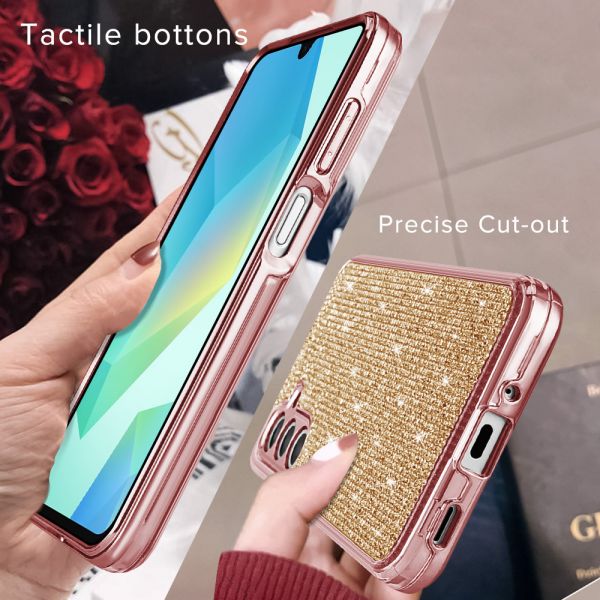 Cube® - Samsung Galaxy A16 5G - Full Bling 3D Rhinestone Crystal Back Cover with Shiny Rose Gold Chrome Durable TPU Bumper in Cube Retail Box (1103067) (MSRP 39.99)