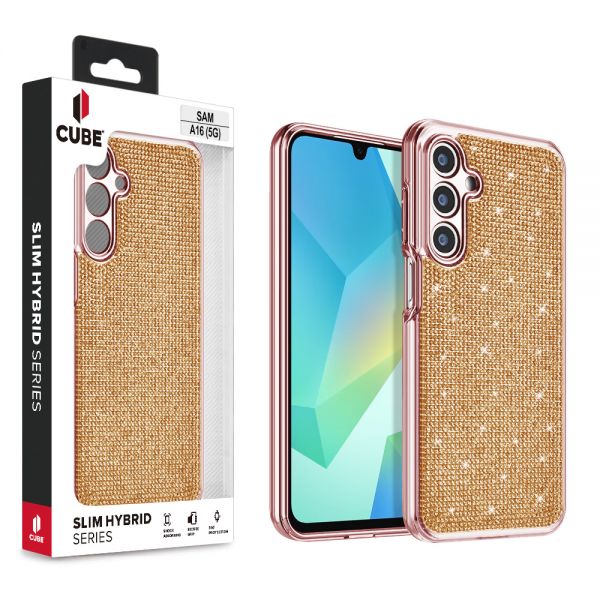 Cube® - Samsung Galaxy A16 5G - Full Bling 3D Rhinestone Crystal Back Cover with Shiny Rose Gold Chrome Durable TPU Bumper in Cube Retail Box (1103067) (MSRP 39.99)