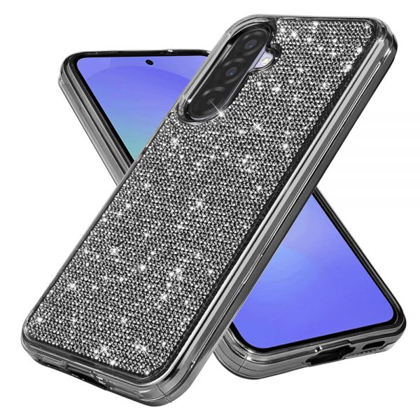 Cube® - Samsung Galaxy A36 5G - Full Bling 3D Rhinestone Crystal Back Cover with Shiny Black Chrome Durable TPU Bumper in Cube Retail Box (1103072) (MSRP 39.99)