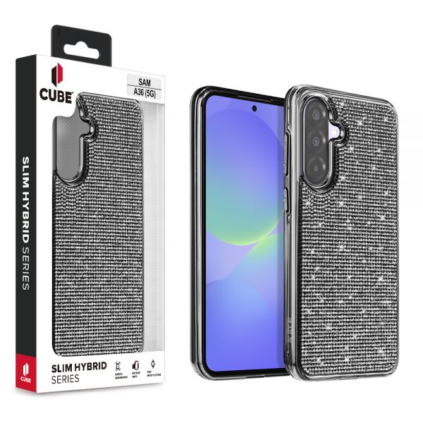 Cube® - Samsung Galaxy A36 5G - Full Bling 3D Rhinestone Crystal Back Cover with Shiny Black Chrome Durable TPU Bumper in Cube Retail Box (1103072) (MSRP 39.99)