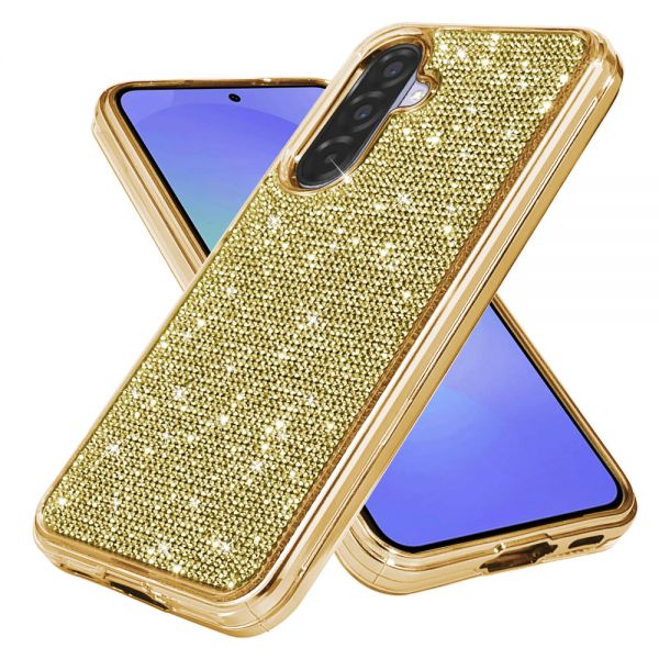 Cube® - Samsung Galaxy A36 5G - Full Bling 3D Rhinestone Crystal Back Cover with Shiny Gold Chrome Durable TPU Bumper in Cube Retail Box (1103074) (MSRP 39.99)