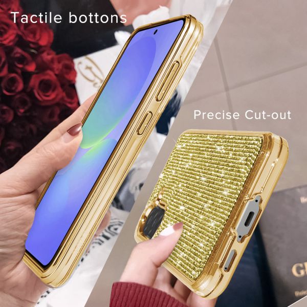Cube® - Samsung Galaxy A36 5G - Full Bling 3D Rhinestone Crystal Back Cover with Shiny Gold Chrome Durable TPU Bumper in Cube Retail Box (1103074) (MSRP 39.99)