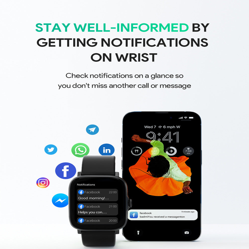 AUKEY SW-1P SmartWatch 1 Pro - large 1.69 inch screen, Precision health tracking, On-wrist notifications - BLACK (1102830)