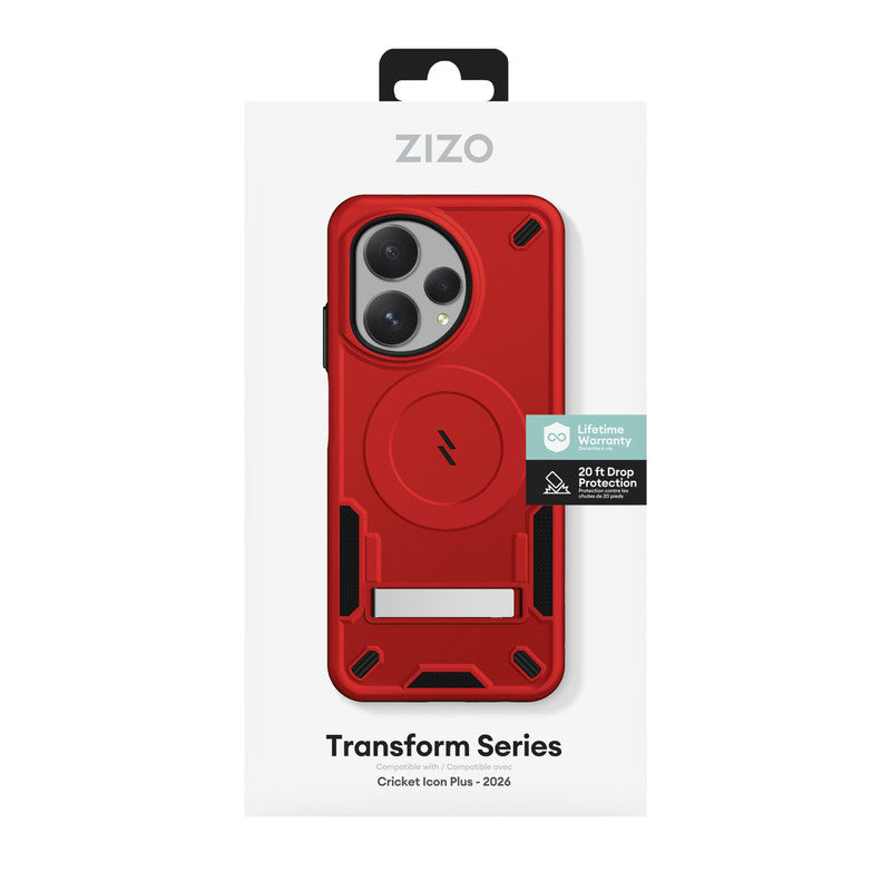 Cricket Icon Plus 2026 ZIZO TRANSFORM Series Case - Red (1103202) (MSRP $59.99)