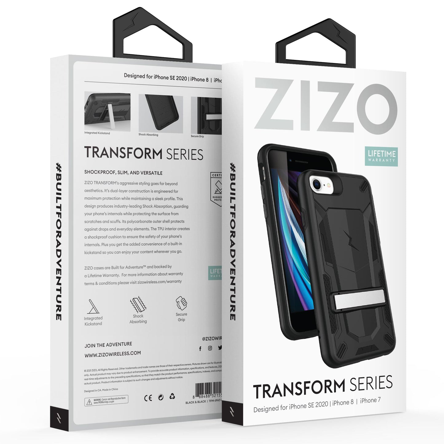 ZIZO TRANSFORM SERIES CASE FOR IPHONE SE (3RD AND 2ND GEN)/8/7 - BLACK & BLACK (1105252)
