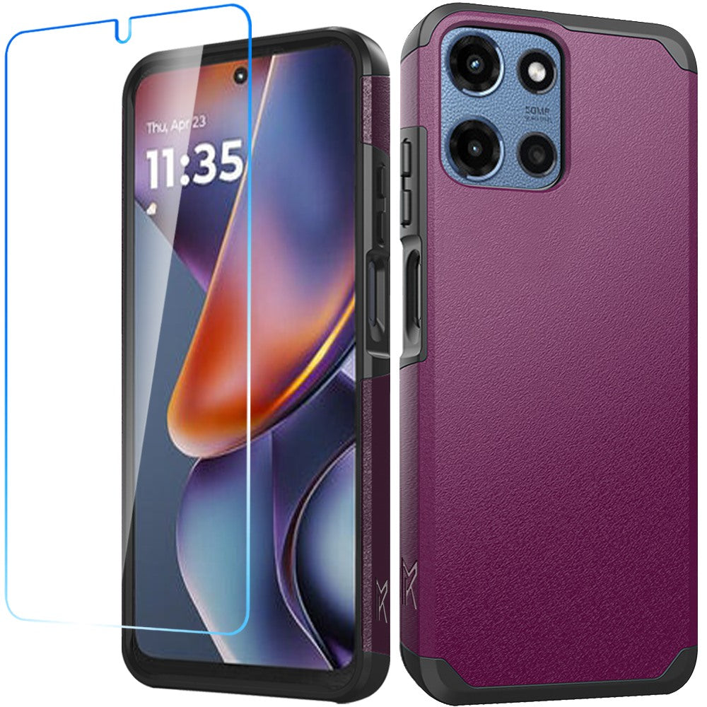 Motorola Moto G 5G 2025 Tough Strong Hybrid Case Cover + Tempered Glass - Dark Purple ( 1103361) (MSRP $49.99)