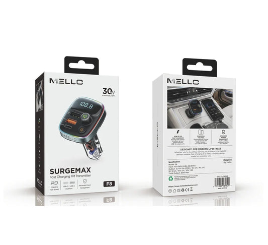MELLO SURGEMAX F8 DUAL USB/PD FM TRANSMITTER BLACK (1108132) (MSRP $49.99)