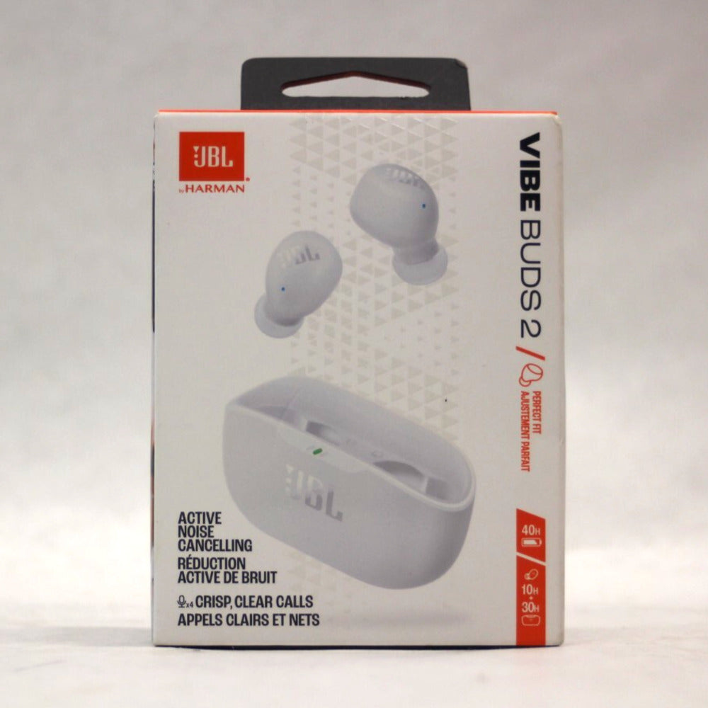 JBL Vibe Buds 2 - True Wireless Noise Cancelling Earbuds Pure Bass Sound & Smart Ambient Technology, 4mics for Crisp, Clear Calls, up to 40Hrs of Playback, IP54 Dust & Water Resistant (White) (1102927)