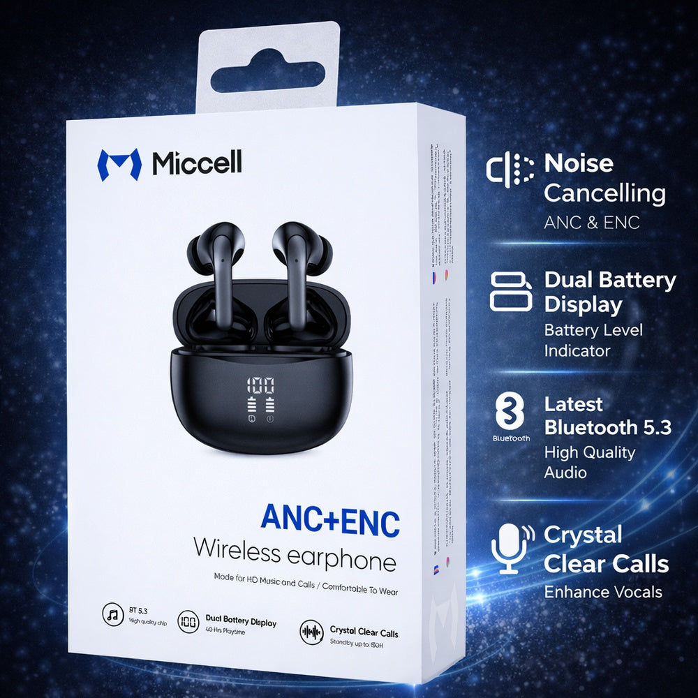 Micell BH32 ANC + ENC Wireless Earphone with Charging Case - Black (11037775) ($49.99 MSRP)