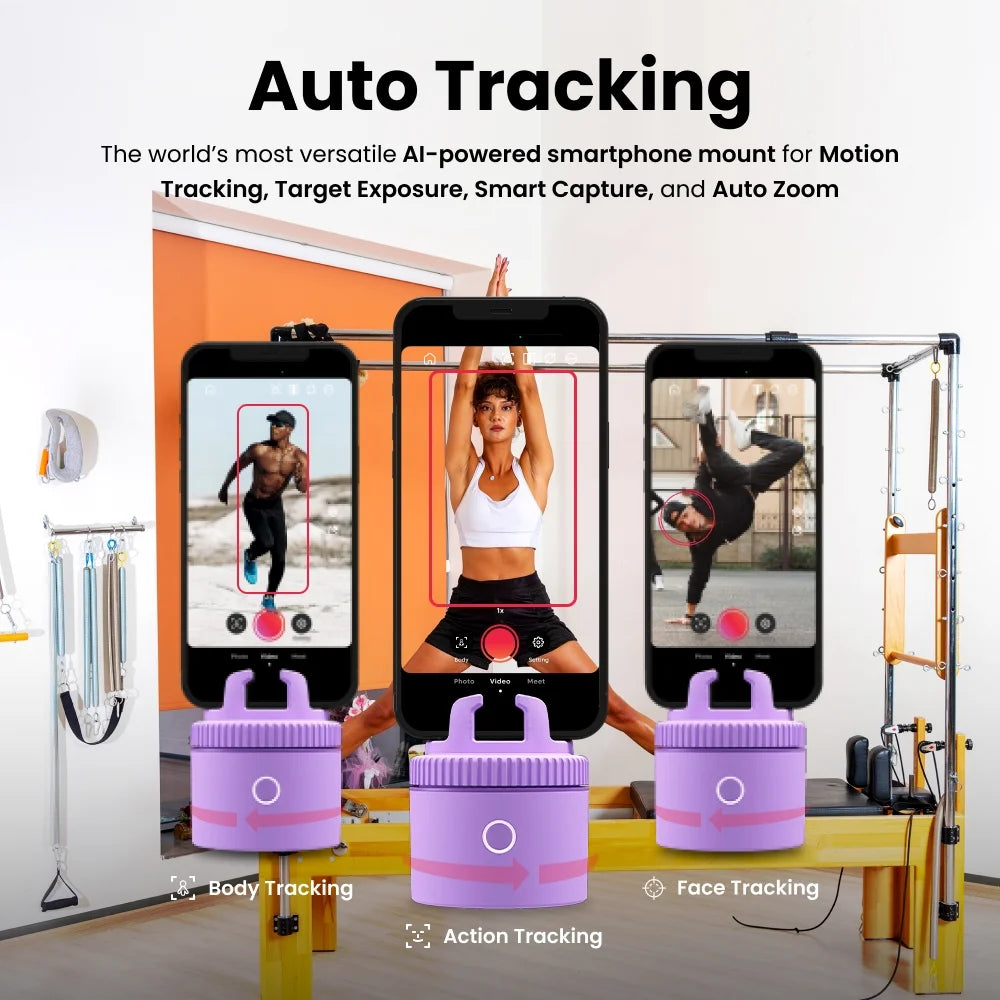 Pod Lite Fitness Tracking Phone Holder, Auto 360° Rotation, Selfie, Handsfree Video Recording - Purple (1102814)
