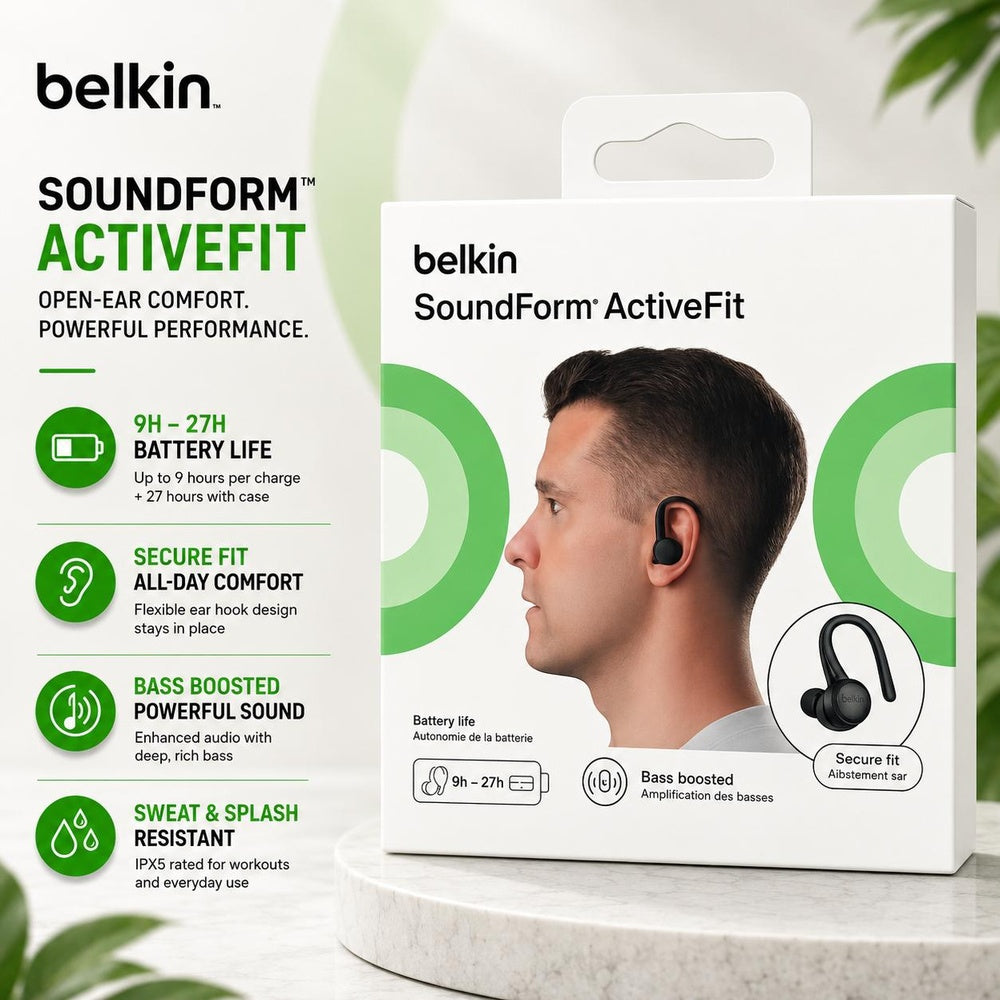 Belkin SoundForm ActiveFit True Wireless Earbuds Black ( 1107986) (MSRP $89.99)