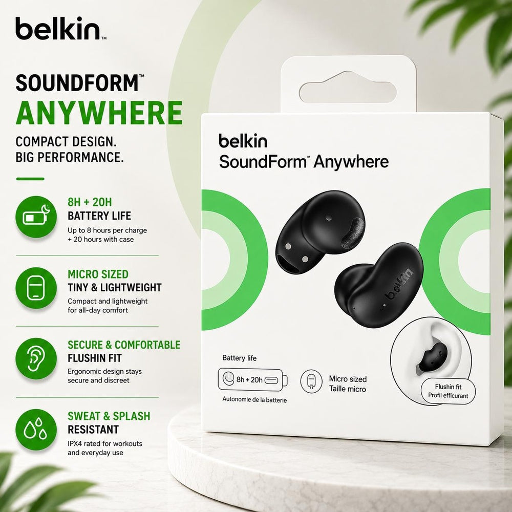 Belkin SoundForm Anywhere True Wireless Earbuds Black ( 1107987) (MSRP $89.99)