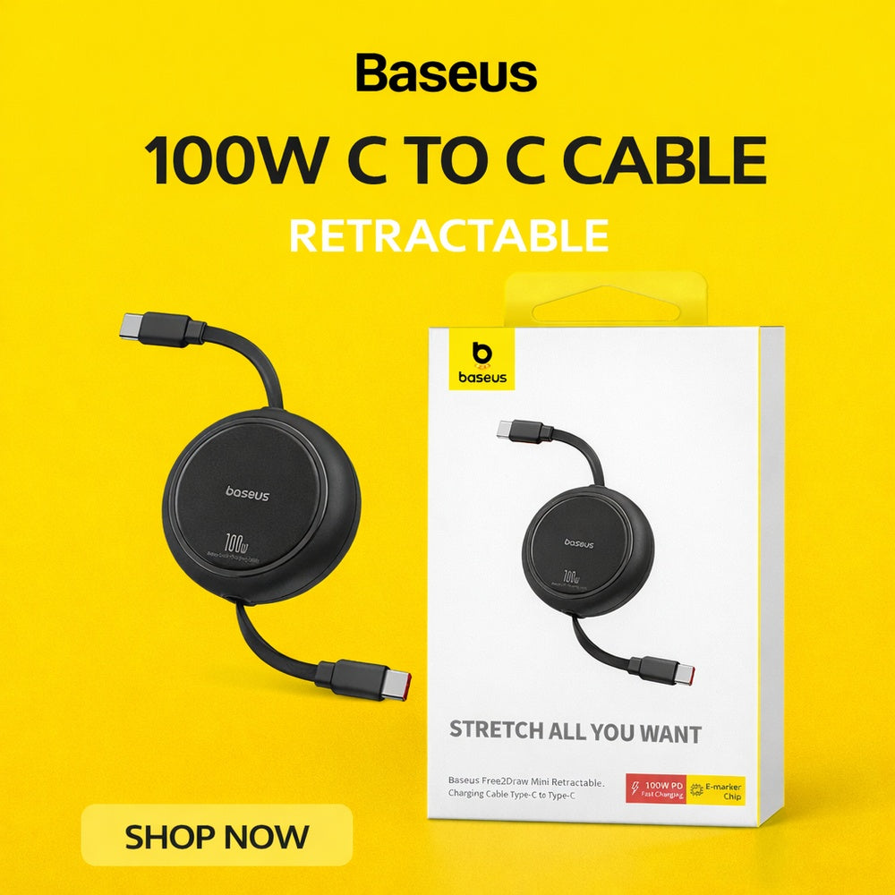 Baseus Mini Retractable 100W Type C to Type C Charging Cable 1M Cluster Black ( 1107712) (MSRP $39.99)