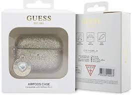 AIRPODS PRO 2 - FIXED GLITTER LIGHT GOLD WITH HEART DIAMOND CHARM - GUESS (1106538)