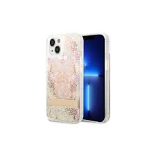 Guess Liquid Glitter Case With Flower Pattern For iPhone 14 Plus/15 Plus - Gold (1106720)
