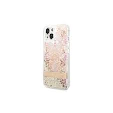 Guess Liquid Glitter Case With Flower Pattern For iPhone 14 Plus/15 Plus - Gold (1106720)
