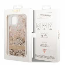 Guess Liquid Glitter Case With Flower Pattern For iPhone 14 Plus/15 Plus - Gold (1106720)