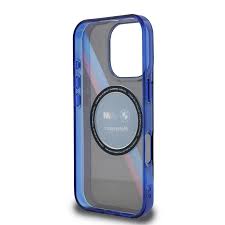 iPhone 16 Pro - PC/TPU Clear Hard Case Motorsport MagSafe Compatible IML Printed Circle Design With Stripes - BMW (1107546)