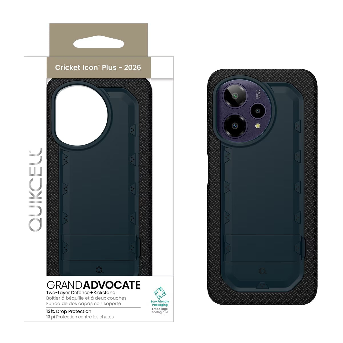 Quikcell Cricket Icon Plus – 2026 GRAND ADVOCATE Dual-layer Kickstand Case Navy Blue (1103206) (MSRP $59.99)