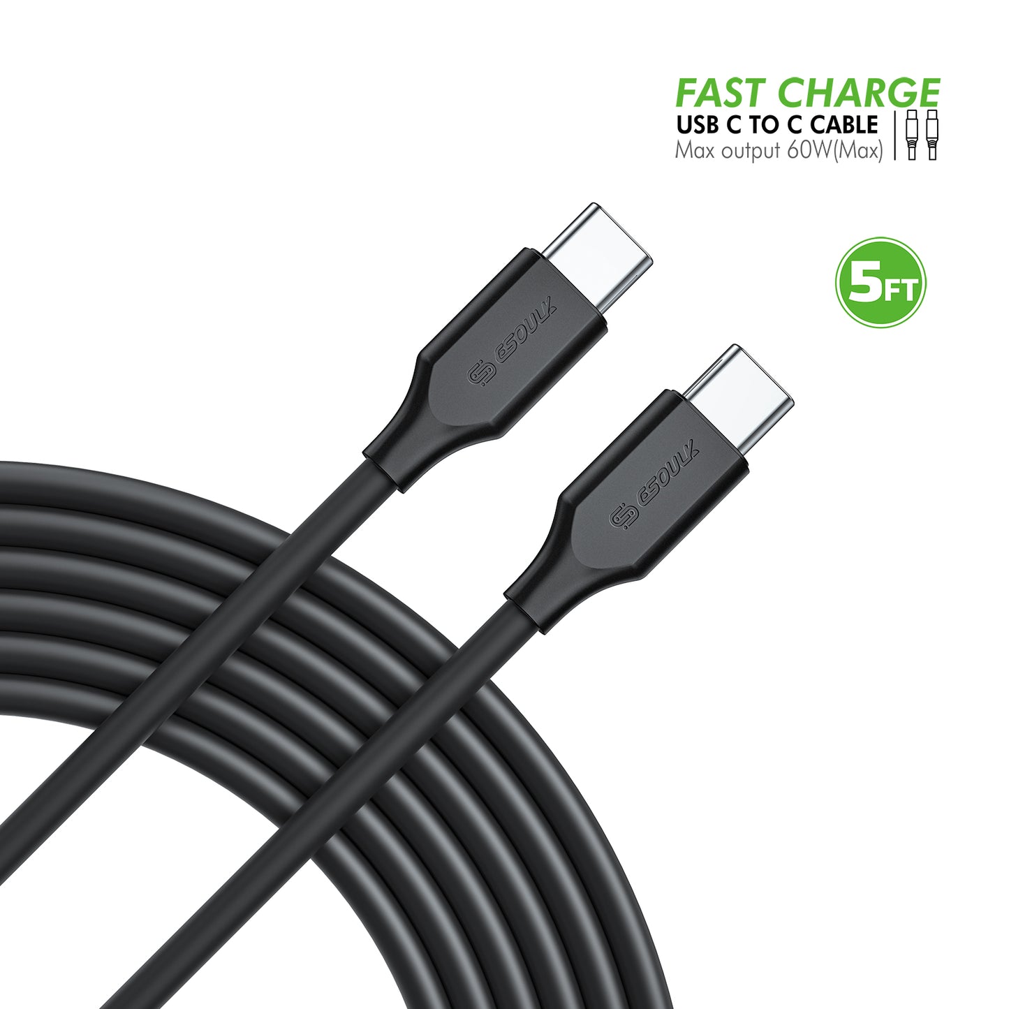 Esoulk 5Ft 60W USB-C Fast Charging Cable - Black (1103136) (MSRP $39.99)