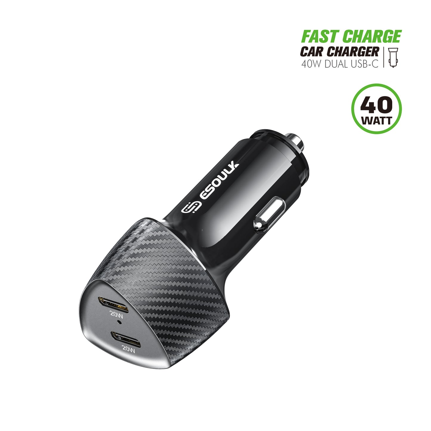 ESOULK 40W Dual Type-C Port FAST CAR CHARGER - Black (1105351)