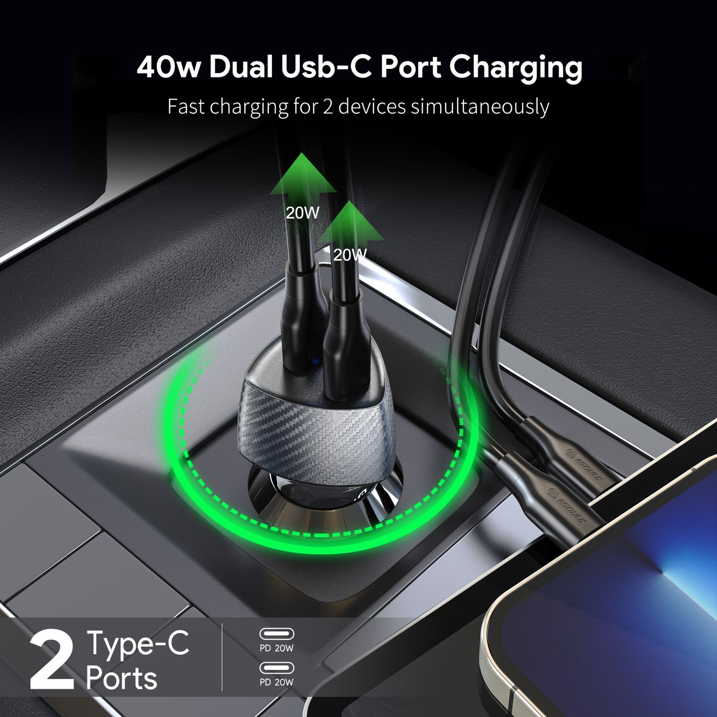 ESOULK 40W Dual Type-C Port FAST CAR CHARGER - Black (1105351)