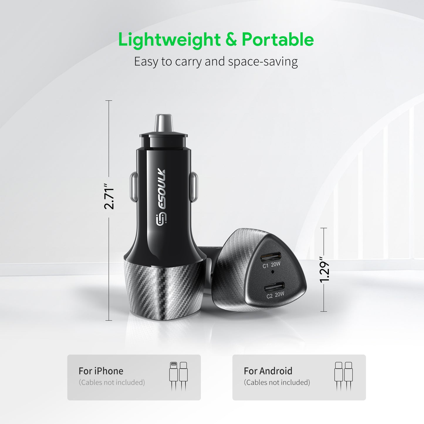 ESOULK 40W Dual Type-C Port FAST CAR CHARGER - Black (1105351)