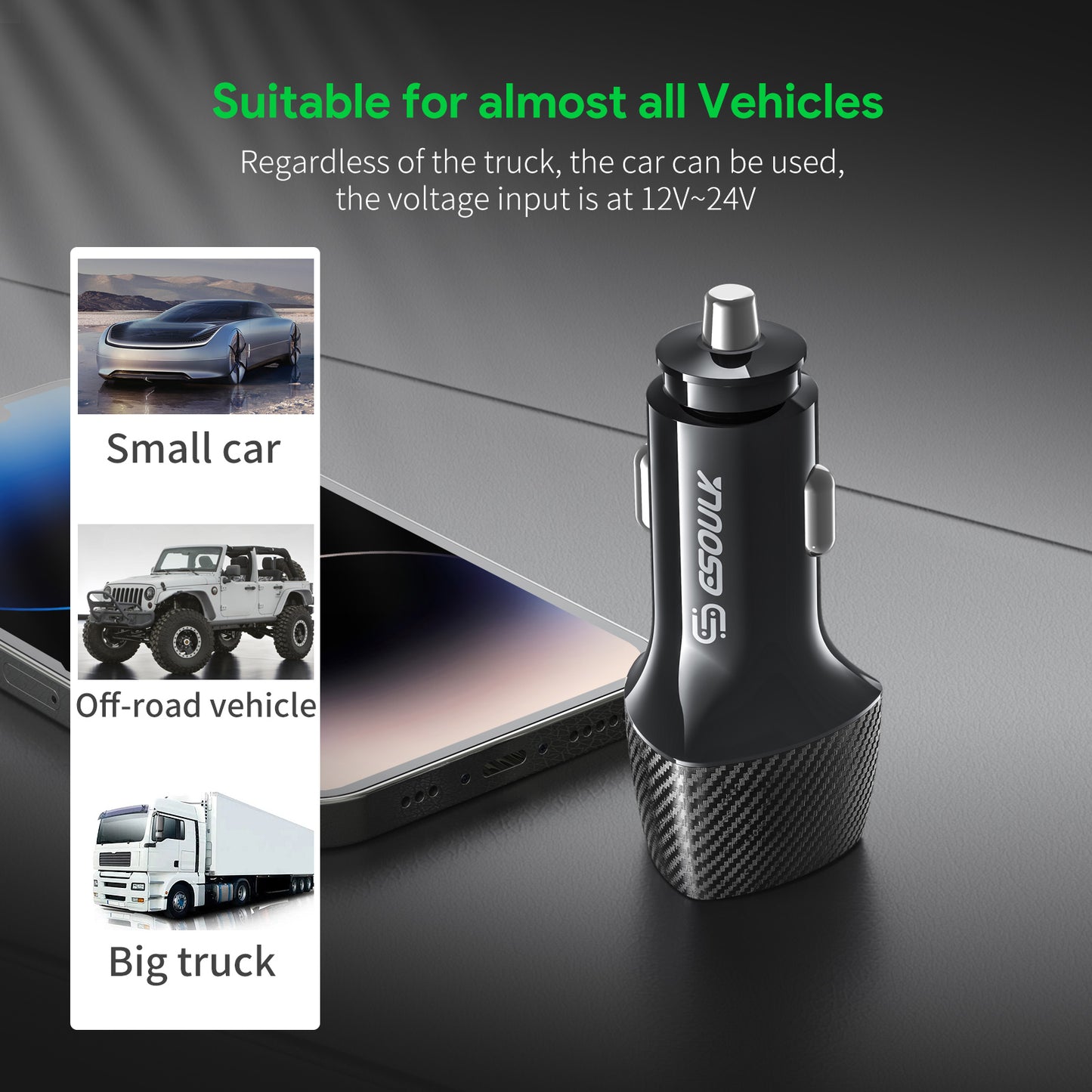 ESOULK 40W Dual Type-C Port FAST CAR CHARGER - Black (1105351)